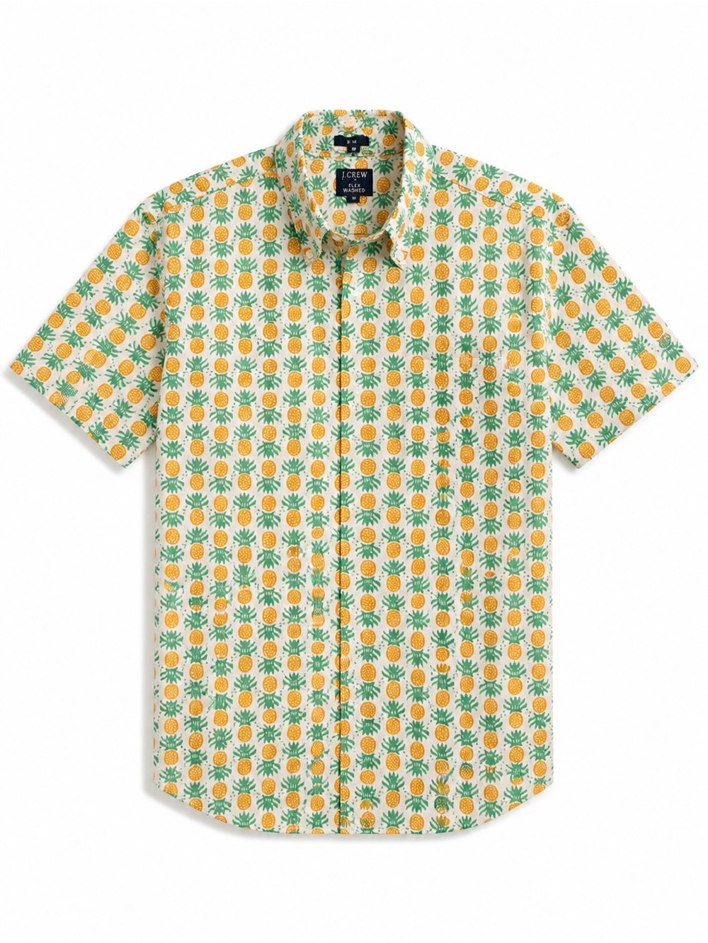 J. Crew Short-Sleeve Pineapple Print Shirt - White, Yellow, Green Mens Large.